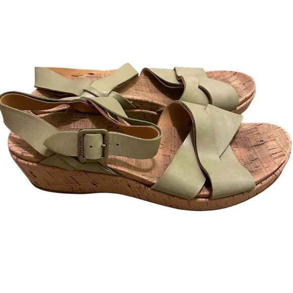 Kork-Ease Womens Myrna Wedge Sandals 8M Tan Leather Buckle Closure Cork Wrapped - Picture 4 of 7